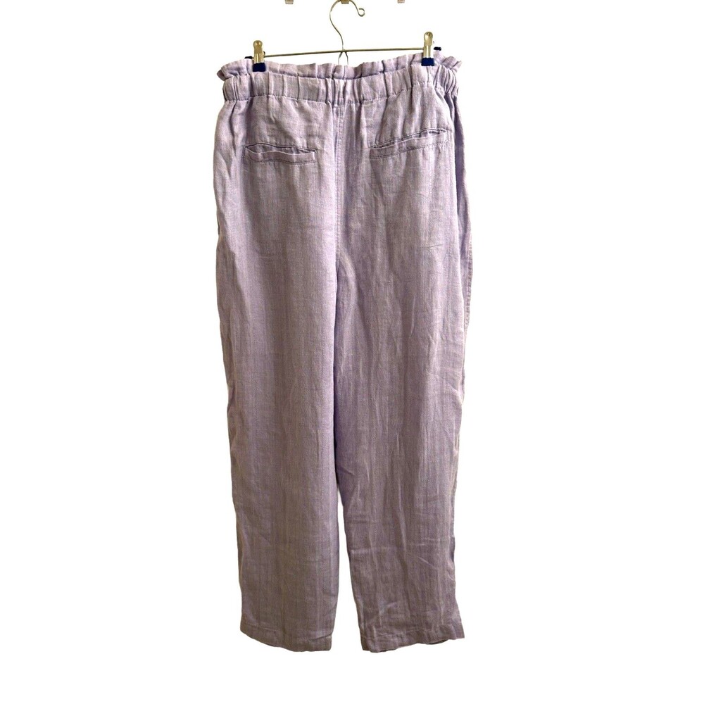 Free People Only Over You 100% Linen Paper-Bag Pants Elastic Waist Lavender Sz M - Picture 3 of 10